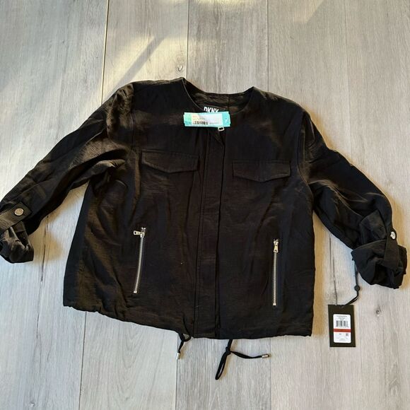 DKNY Roll Tab Zip Front Jacket in Black Size XS Stitch‎ Fix Nwt - Picture 6 of 7